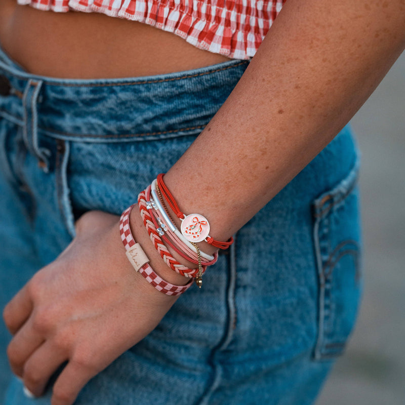 "Sweet" Pink Cherry Hair Tie Bracelets: Medium