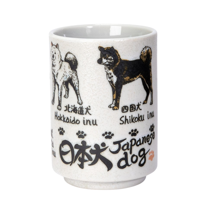 Japanese Dog Breeds Yunomi Style Tea Cup Reactive Glaze 9 fl oz JP (6/60)