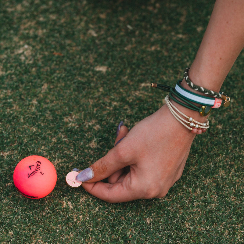 "Tee Time" Green & Pink Hair Tie Bracelets with Removable Ball Marker: Medium