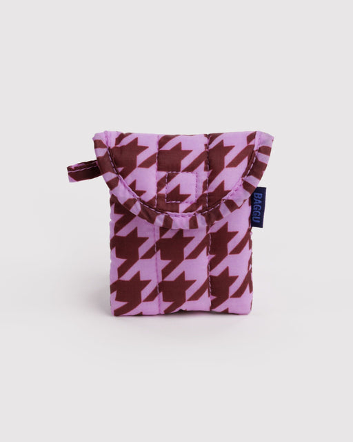 Puffy Earbuds Case - Pink Houndstooth