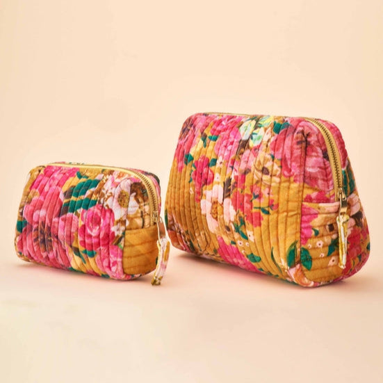 Quilted Vanity Bag | Impressionist Floral, Mustard
