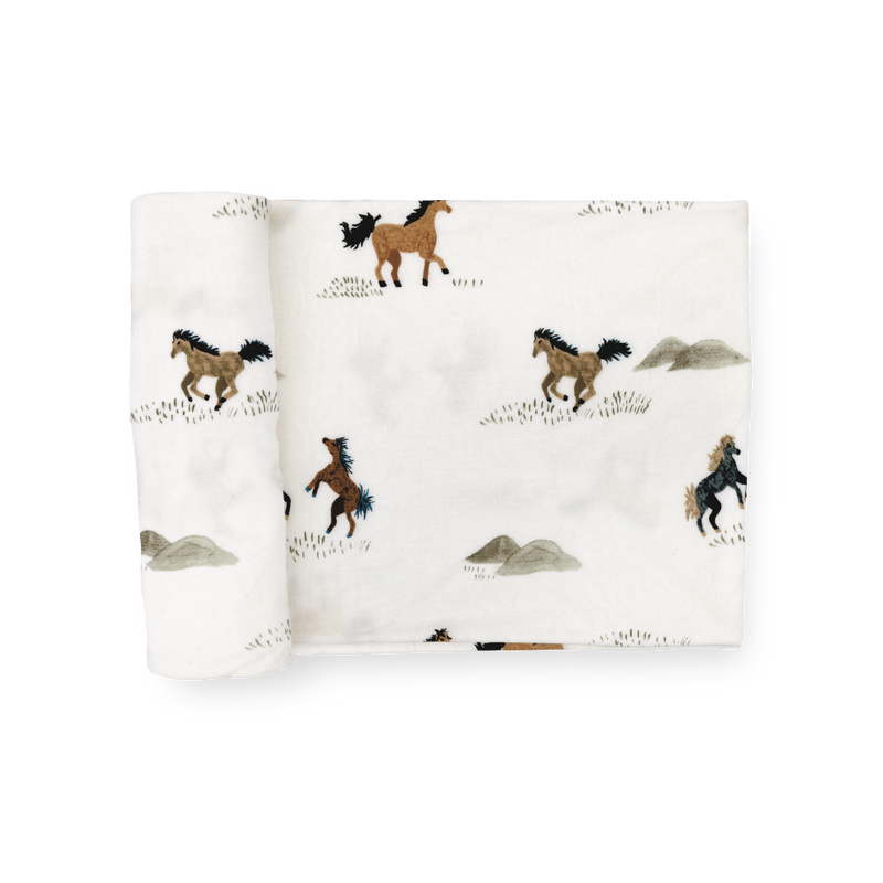 Stretch Knit Swaddle Blanket | Wild Horses