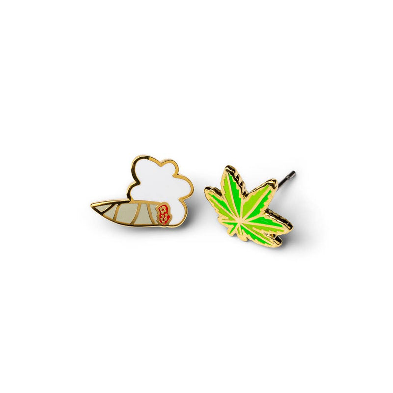 Weed Earrings - Gold Marijuana 420 Statement Studs