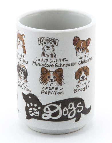 Japanese Dog Breeds Yunomi Style Tea Cup Reactive Glaze 9 fl