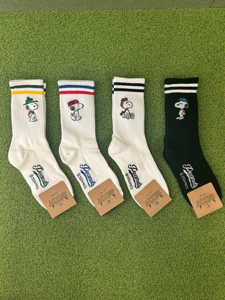 Peanuts Variety Snoopy Crew Ankle Socks - Green Line