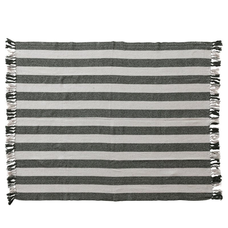 Cotton Striped Throw | Natural & Green