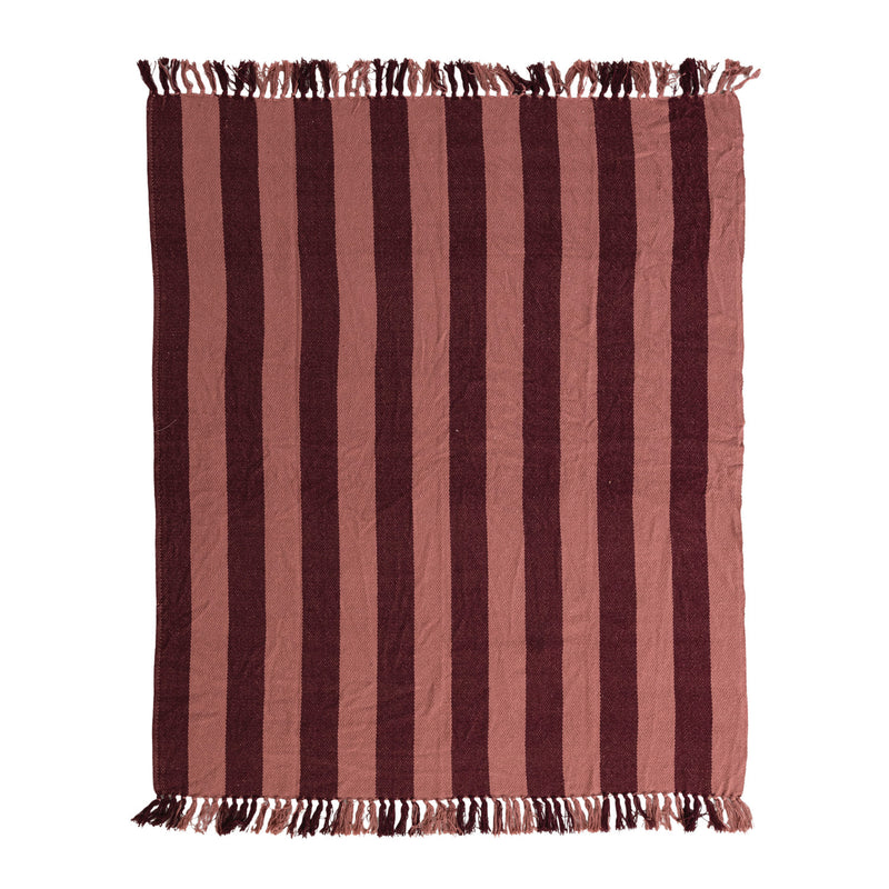 Cotton Blend Striped Throw with Fringe
