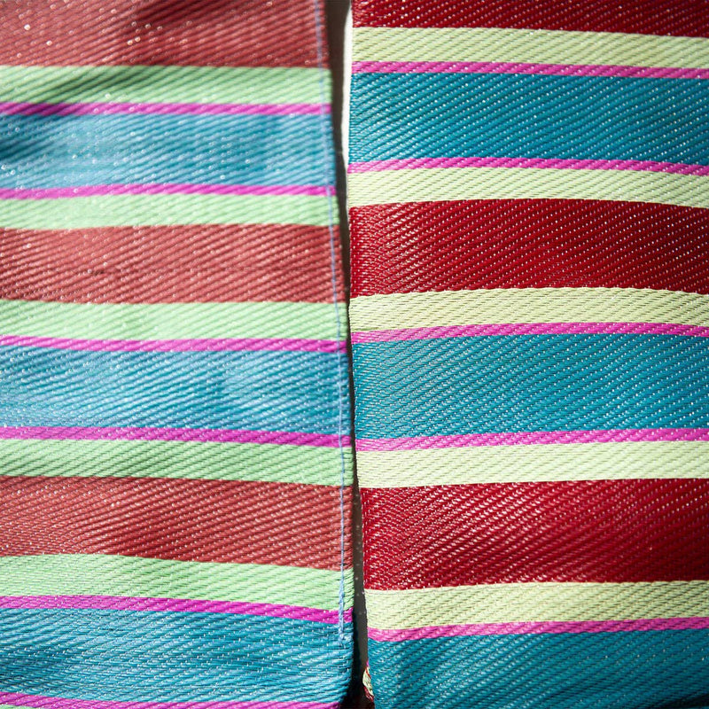 Recycled Plastic Stripe Bag - Square: Green x Red