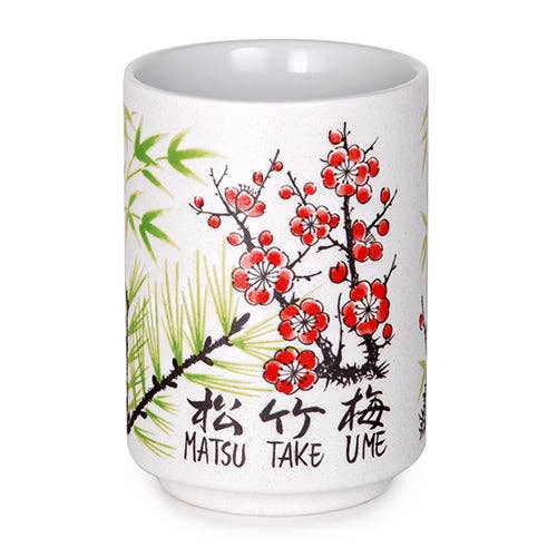 Japanese Pine Bamboo Plum Yunomi Style Tea Cup Reactive Glaz