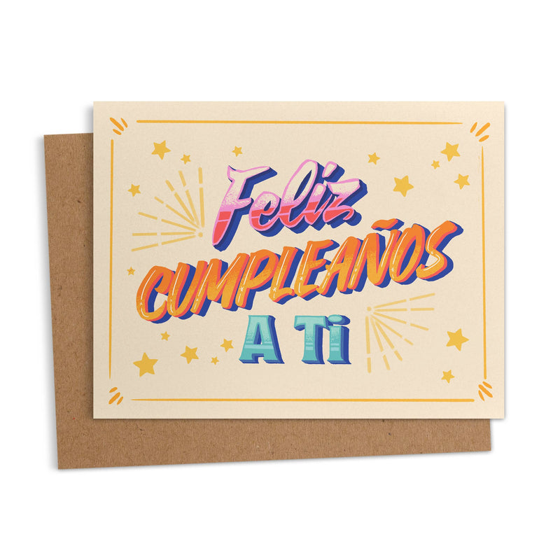 Feliz Cumpleaños A Ti Rótulo Spanish Birthday Greeting Card