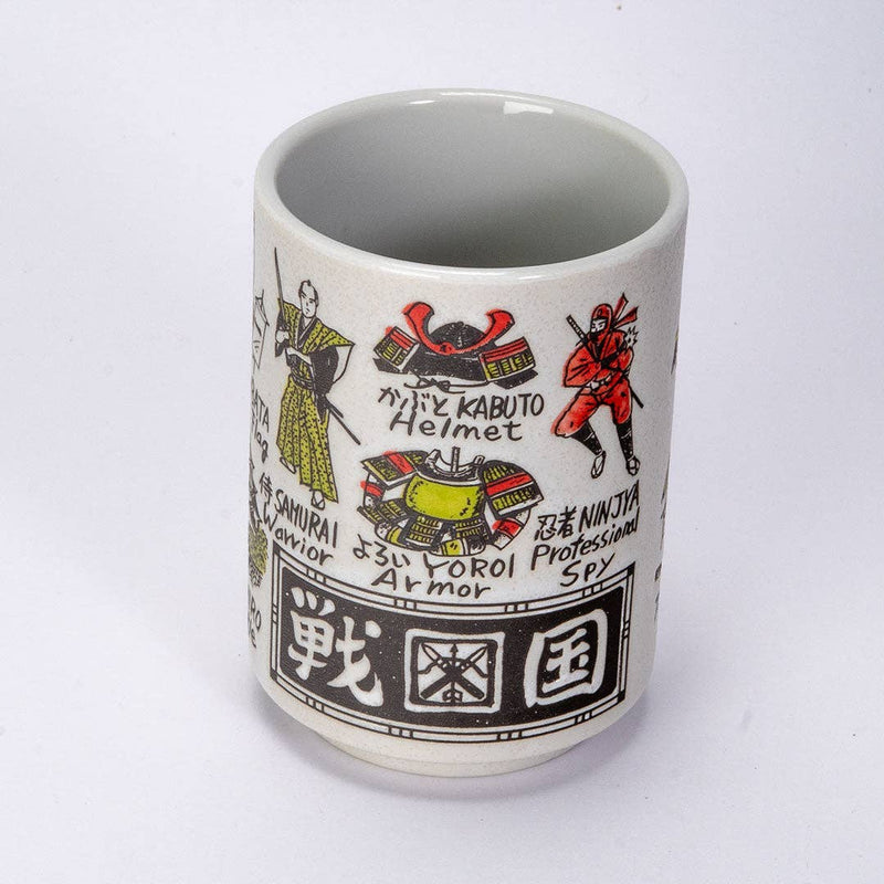 Japanese Warriors Design Yunomi Style Tea Cup Reactive Glaze 10 fl oz JP