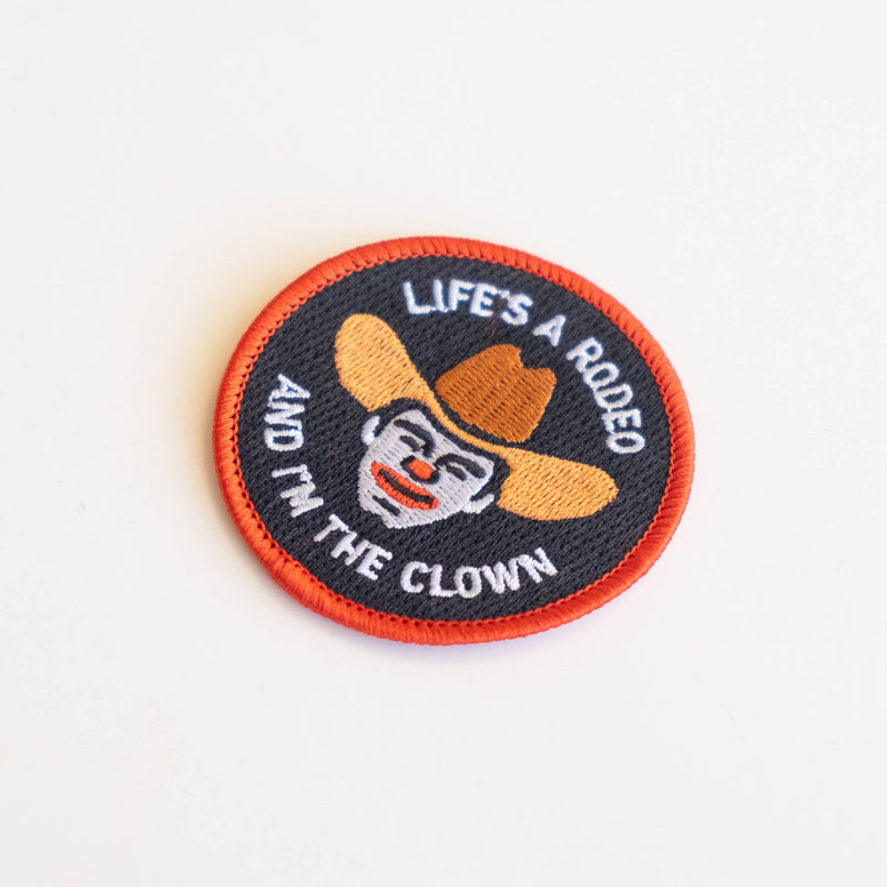 Rodeo Clown Embroidered Iron on Patch: Yes
