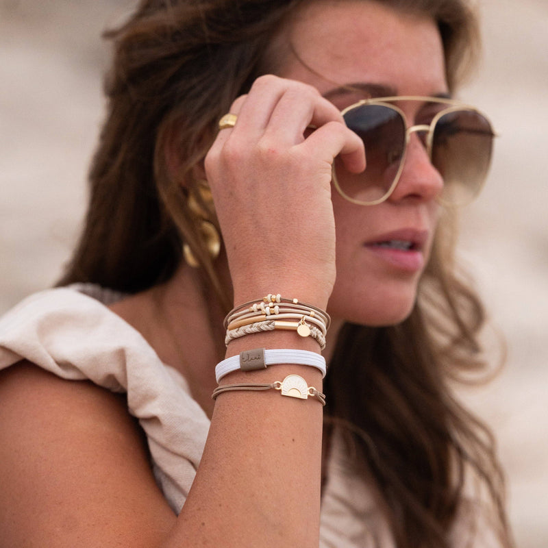 "Rise" Cream and Tan With Gold & Sun Accents Hair Tie Bracelets: Medium