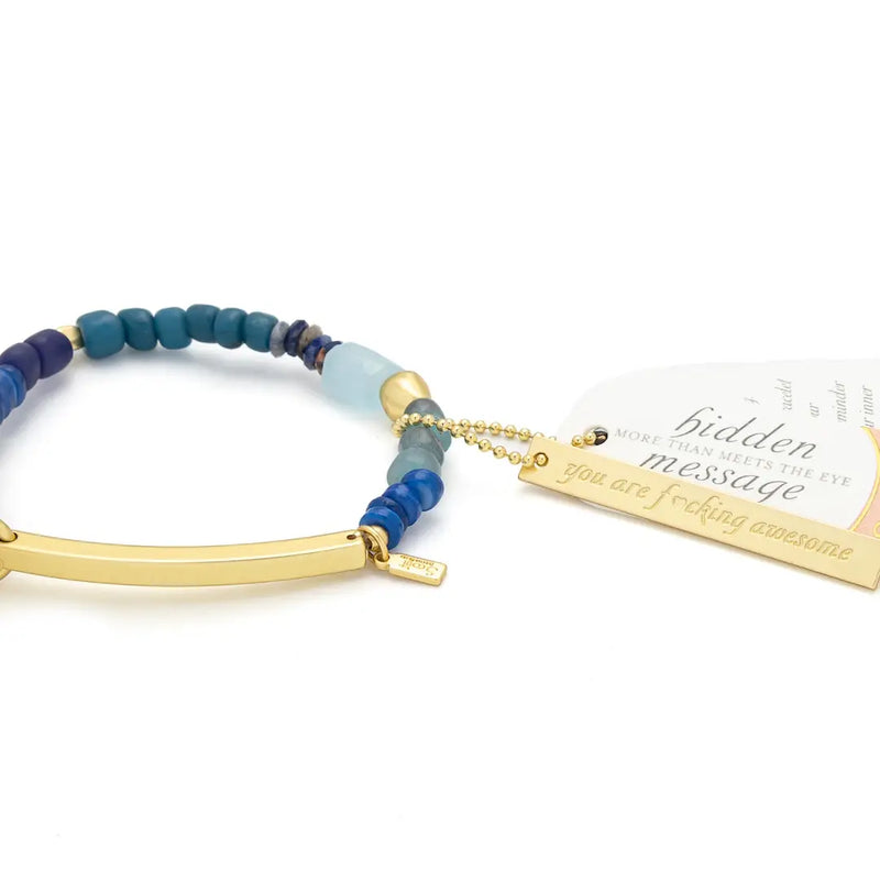 Hidden Message Bracelet - F♥Cking Awesome/Aquamarine/Gold