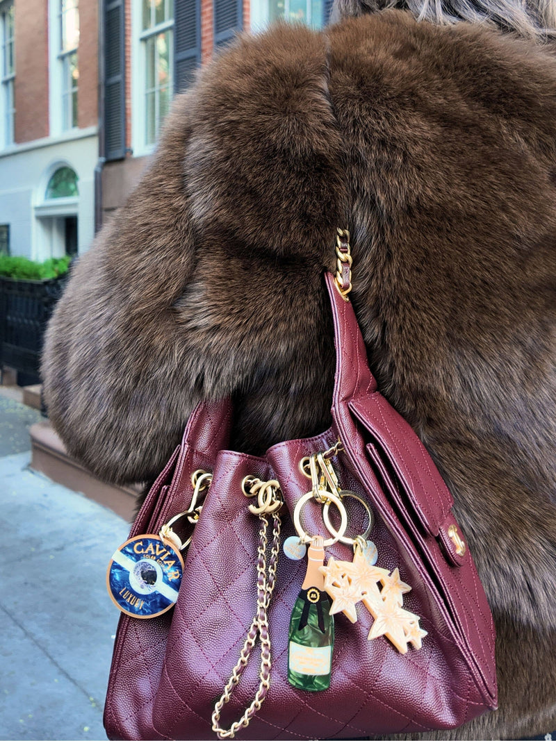 Hand-painted Champagne Bag Charm + Keychain | Eco-Friendly