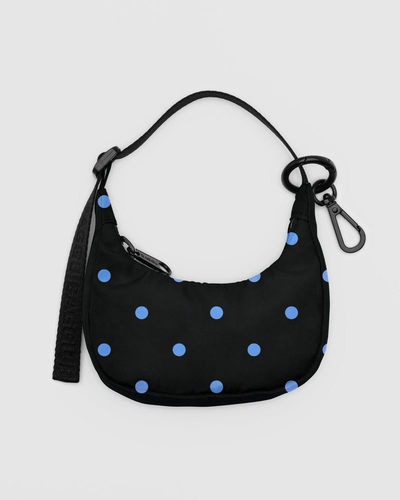 Crescent Bag Charm Black and Sky Blue Micro Dot