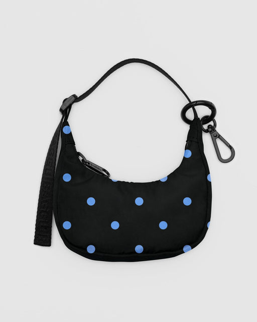 Crescent Bag Charm Black and Sky Blue Micro Dot