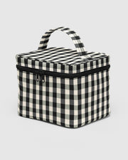 Large Cosmetic Case Black and Cream Gingham