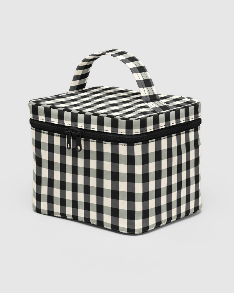 Large Cosmetic Case Black and Cream Gingham