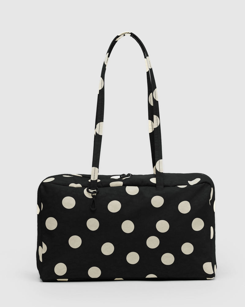Medium Nylon Bowler Bag Black and Cream Polka Dot