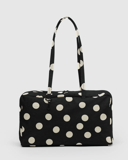 Medium Nylon Bowler Bag Black and Cream Polka Dot