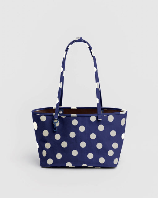 Medium Nylon Reversible Tote Navy Polka Dot Mix