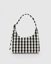 Mini Nylon Shoulder Bag Black and Cream Gingham