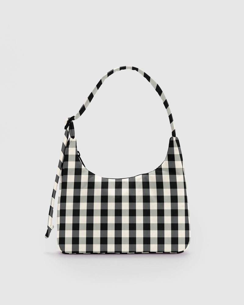 Mini Nylon Shoulder Bag Black and Cream Gingham