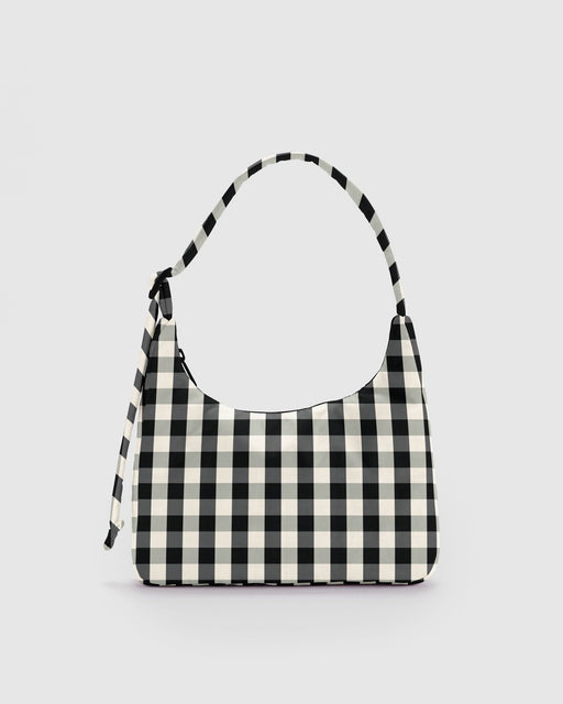 Mini Nylon Shoulder Bag Black and Cream Gingham