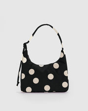 Mini Nylon Shoulder Bag Black and Cream Polka Dot