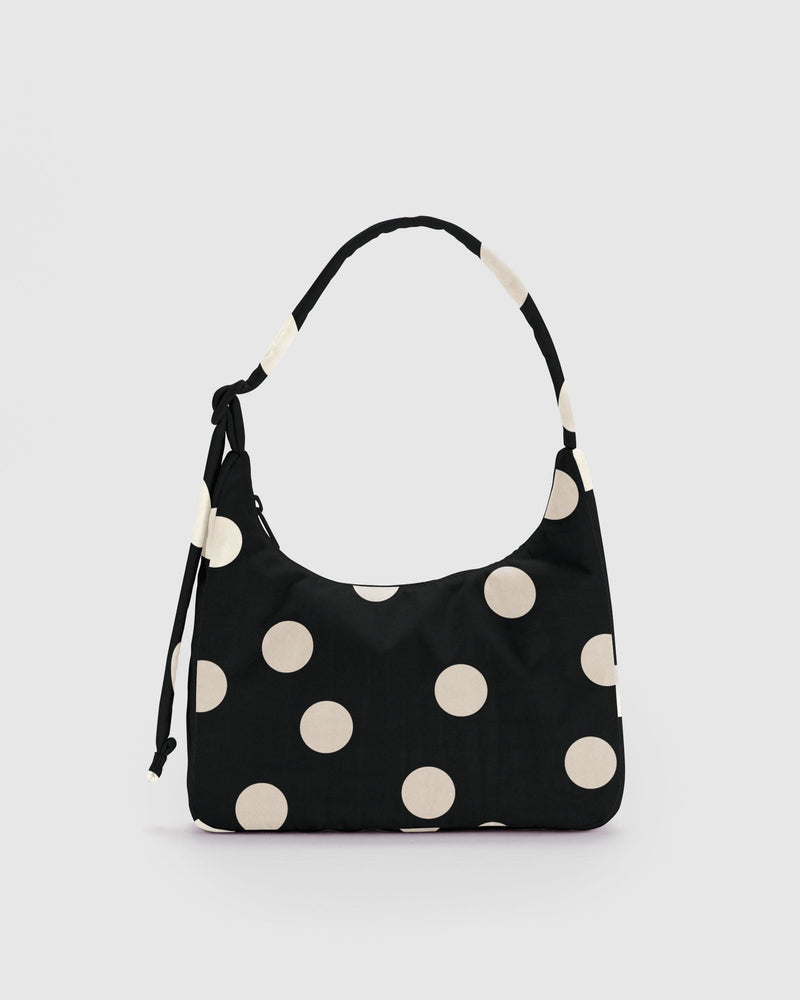 Mini Nylon Shoulder Bag Black and Cream Polka Dot