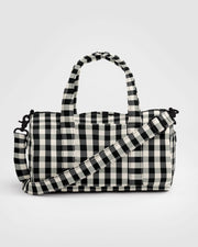 Nylon Duffle Bag Black and Cream Gingham
