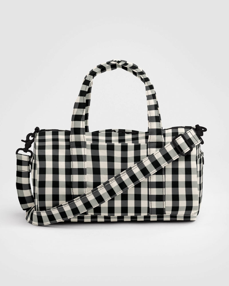 Nylon Duffle Bag Black and Cream Gingham