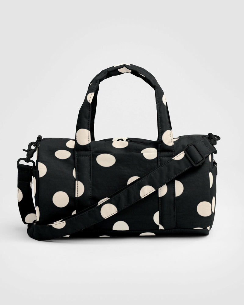 Nylon Duffle Bag Black and Cream Polka Dot