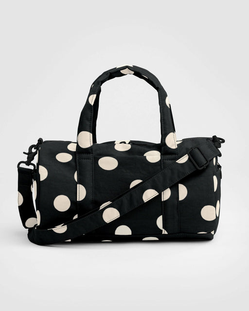 Nylon Duffle Bag Black and Cream Polka Dot