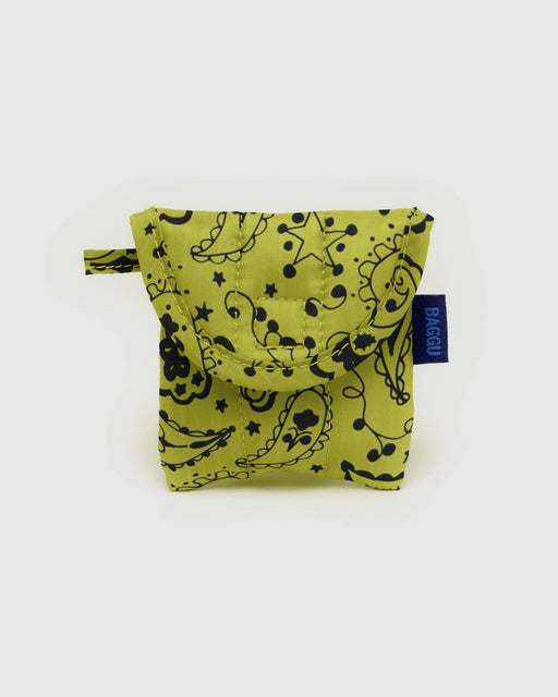 Puffy Earbuds Case Chartreuse Paisley