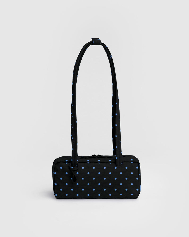 Small Nylon Bowler Bag Black and Sky Blue Micro Dot