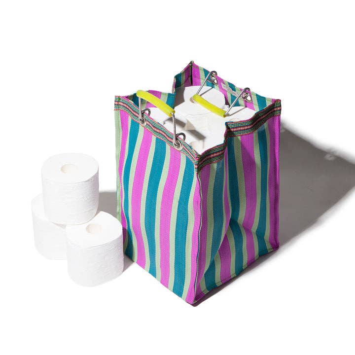 Recycled Plastic Stripe Bag - Rectangle D30: Orange x Blue