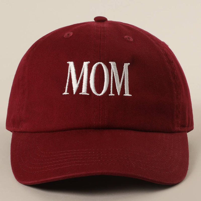 MOM Lettering Embroidery Baseball Cap: MAUVE / One Size