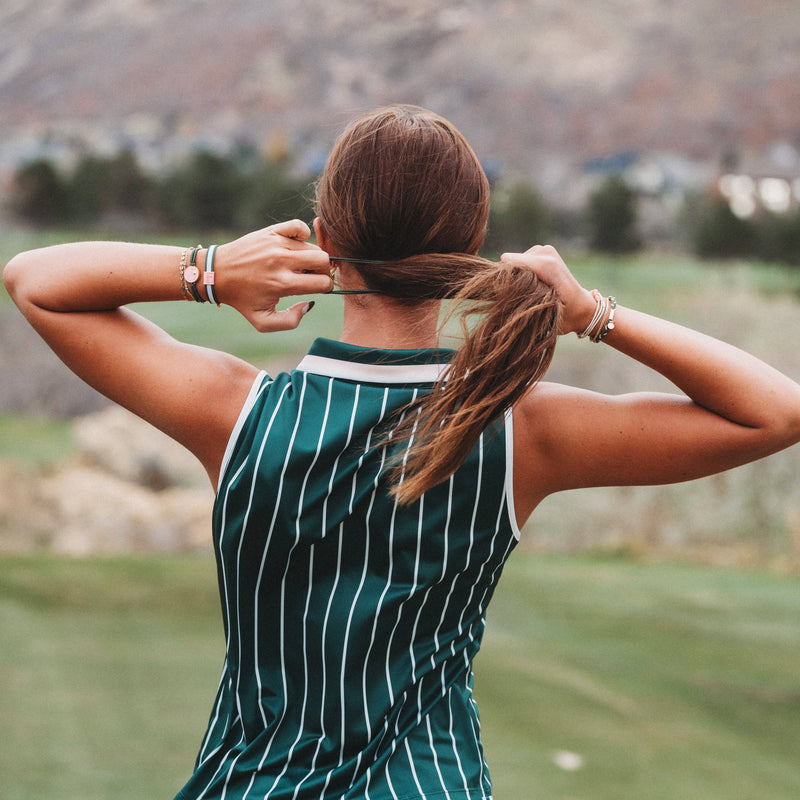 "Tee Time" Green & Pink Hair Tie Bracelets with Removable Ball Marker: Medium
