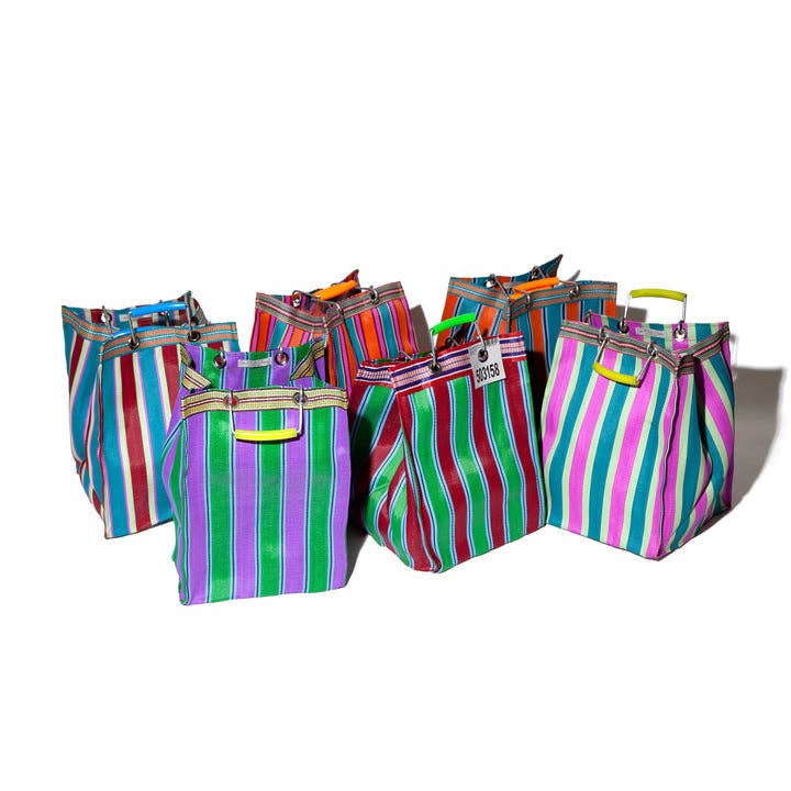 Recycled Plastic Stripe Bag - Rectangle D30: Orange x Blue