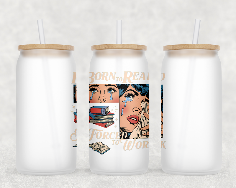 Born To Read Can Glass with Lid + Straw