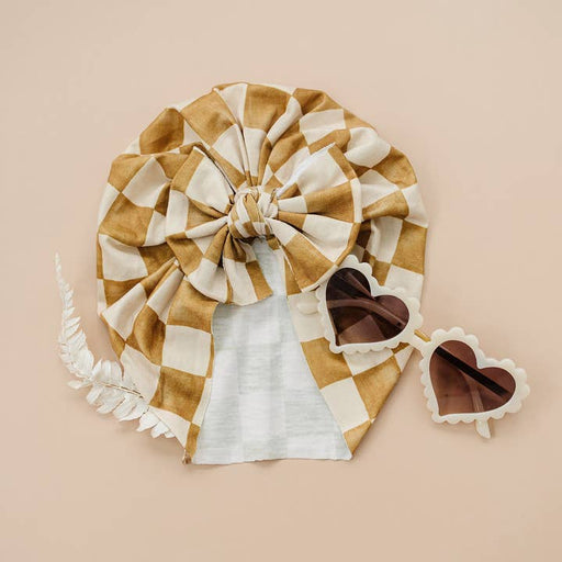 Trendy Neutral Checkered Messy Bow Baby Turban - LOCAL FIXTURE