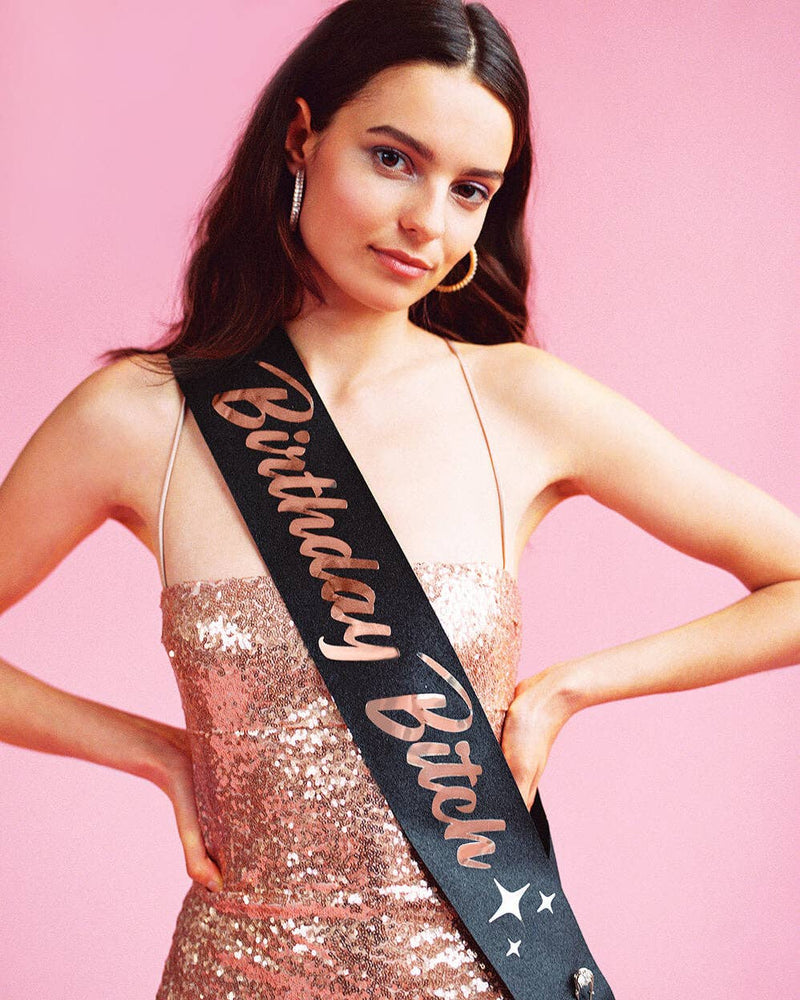 Birthday Party Black Glitter Sash, Rose Gold,Bday Gift