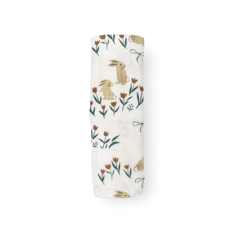 Stretch Knit Swaddle Blanket | Bunnies and Tulips