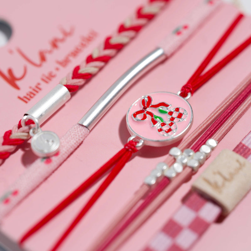 "Sweet" Pink Cherry Hair Tie Bracelets: Medium