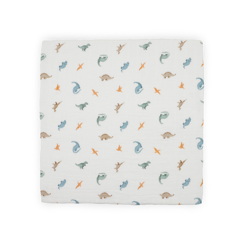 Organic Cotton Muslin Swaddle Blanket | Little Dino