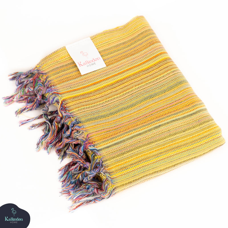 Rainbow Beach Towel | Turkish Towel | Sarong | Beach Wrap: Yellow