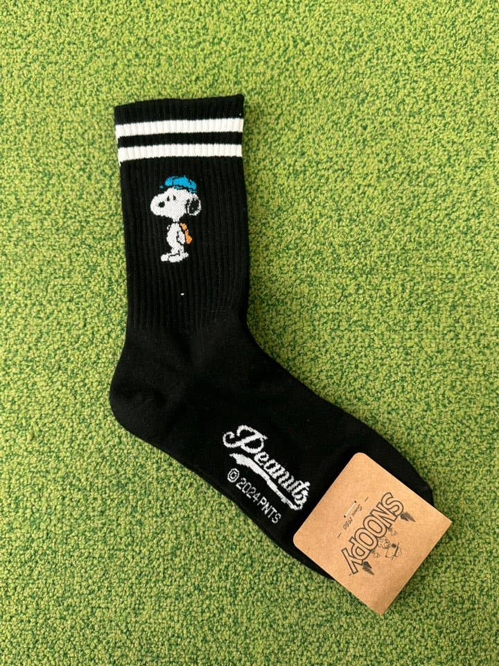 Peanuts Variety Snoopy Crew Ankle Socks - Black Line