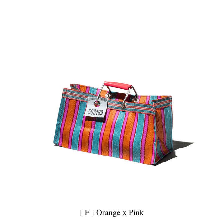 Recycled Plastic Stripe Bag - Wide: Green x Red